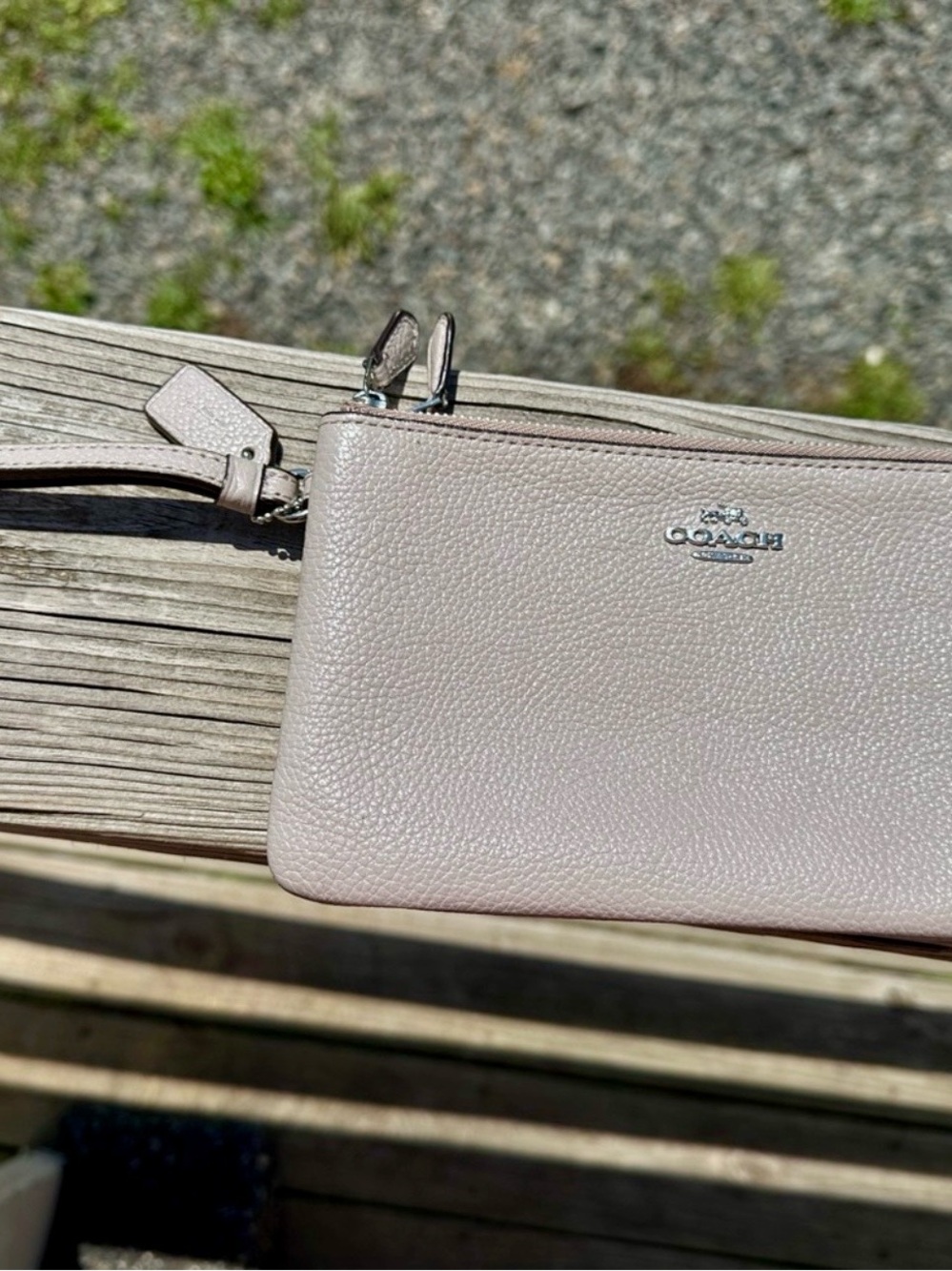 Coach Pebbled Leather Wristlet in Taupe Gray